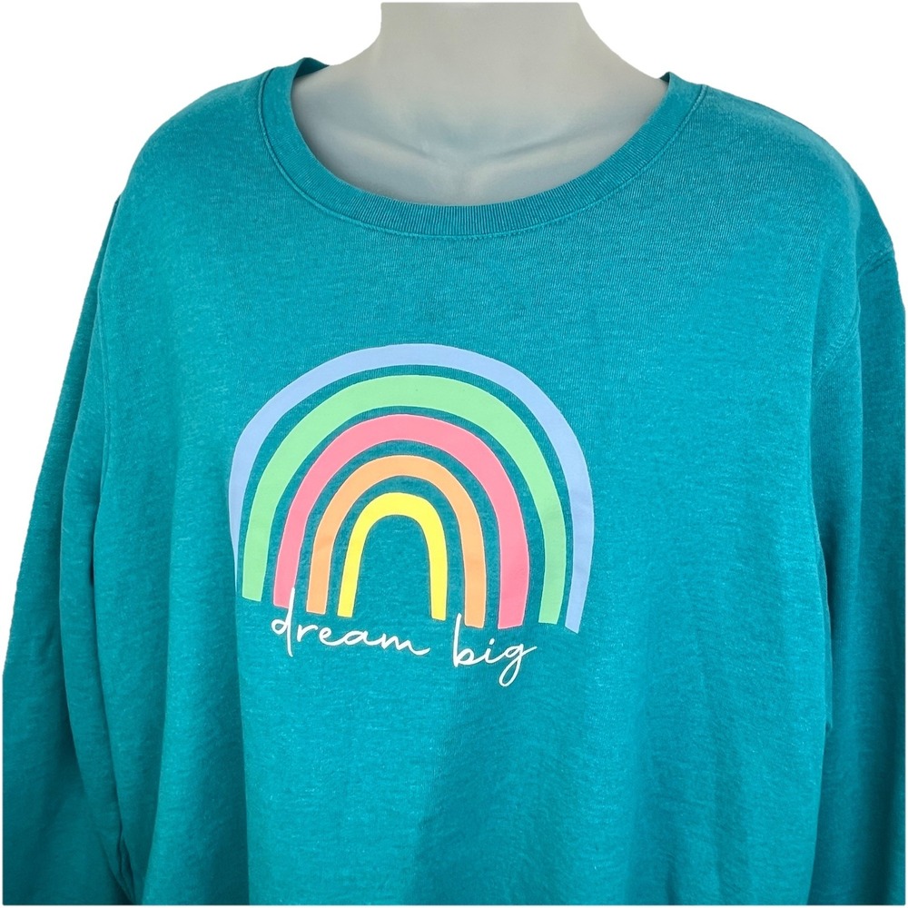 Positivitees Blue Green Rainbow Graphic Dream Big Sweatshirt Women's Size‎ XL